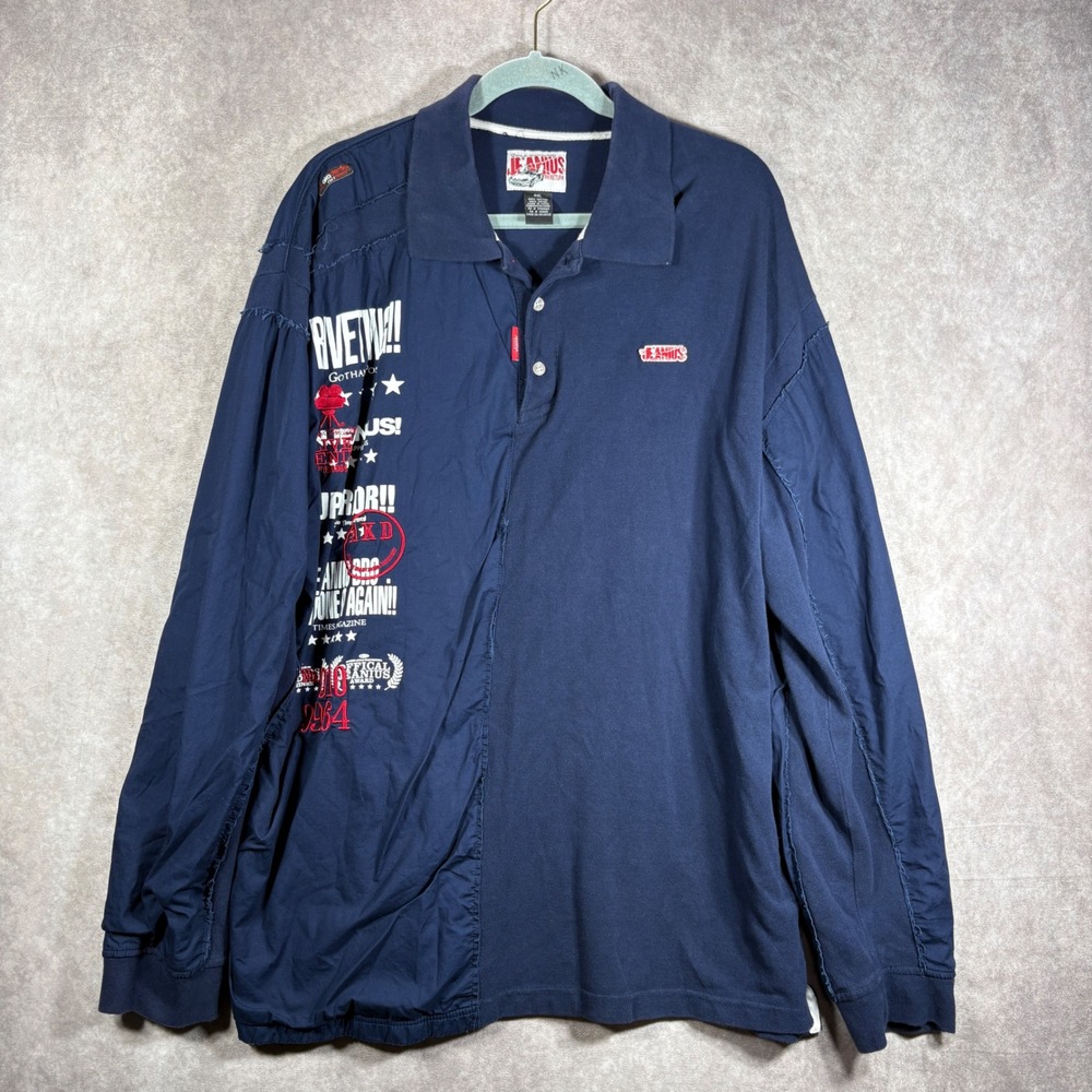 Akademiks Polo Mens 4XL Navy Blue Jeanius Graphic Long Sleeve Streetwear y2k 90s